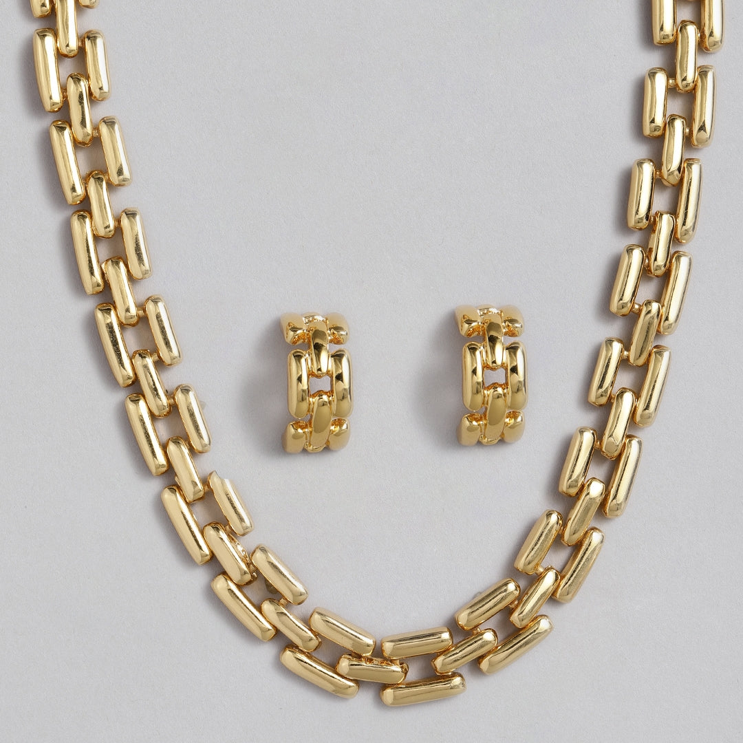 Estele - 24 KT Gold Plated Interlink Chain Necklace Set