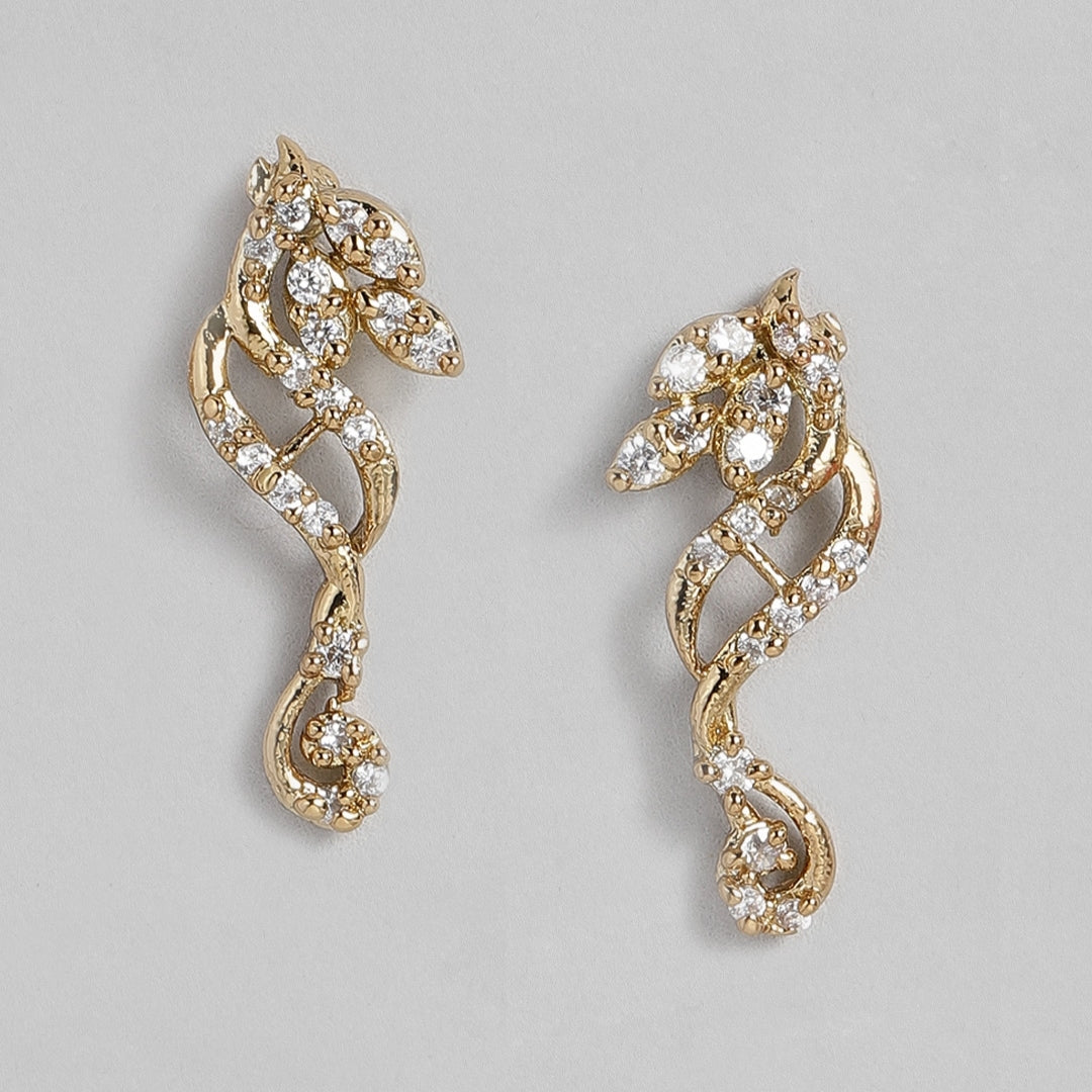 Estele  Gold Plated Twirl American Diamond Stud Earrings for Women