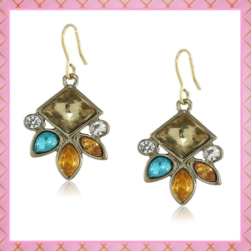 Estele Gold Plated Colorful Amber Princess crystal Drop Earrings for women