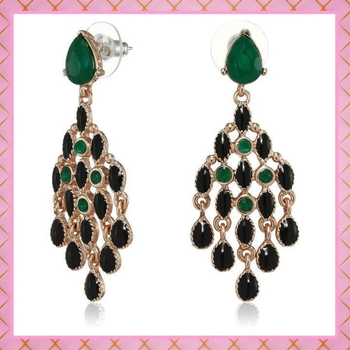 Estele Black and Green trendy Chandelier Earrings for women