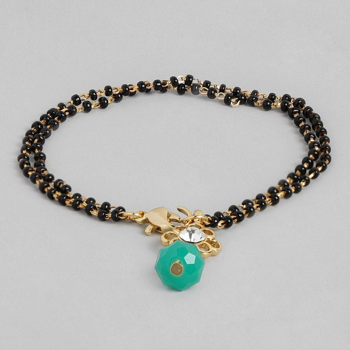 Estele Gold Plated Floret Designer Black & Green Beads Bracelet with Austrian Crystal for Women