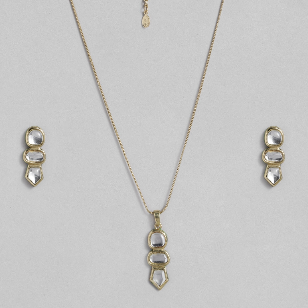 Estele 24 Kt Gold Plated Kundan Simplicity Necklace Set for Women