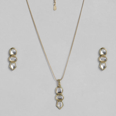 Estele 24 Kt Gold Plated Kundan Simplicity Necklace Set for Women