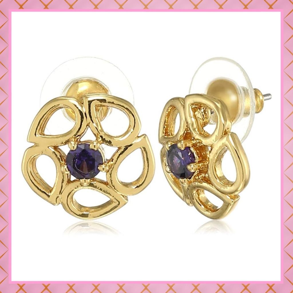 Estele Gold Plated American Diamond Ruby Mariposa lily Stud Earrings for women