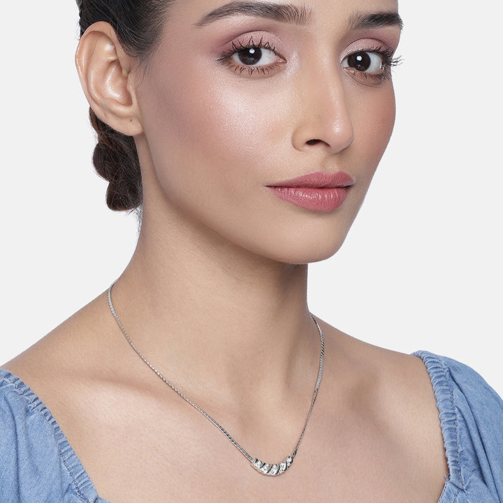 Estele Rhodium Plated chain with attached gold designer pendant for women