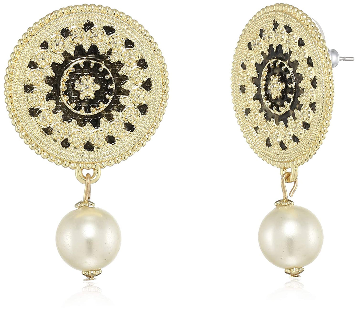 Estele Valentines Day Gift For Her  Pearl Drop Combo Earrings For Girls & Women(GOLD & wHITE)
