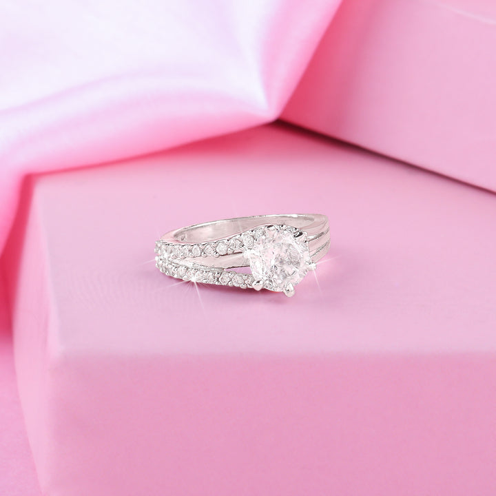 Estele Rhodium Plated CZ Classic Solitaire Finger Ring for Women
