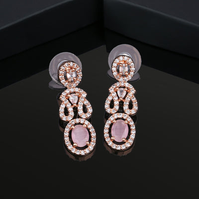 Estele Rose Gold Plated CZ Gorgeous Earrings with Mint Pink Crystals for Women