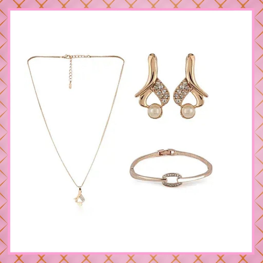 Elegant Rose Gold Earrings & Bracelet Set