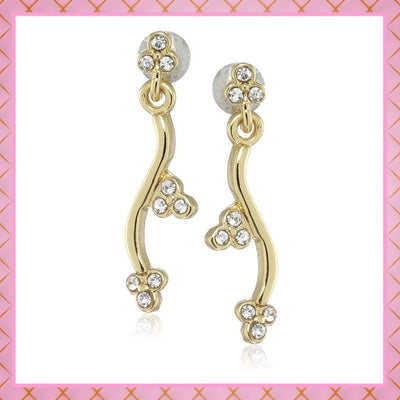 Estele Gold Plated Crystal Triple diamond tendril Drop Earrings for women