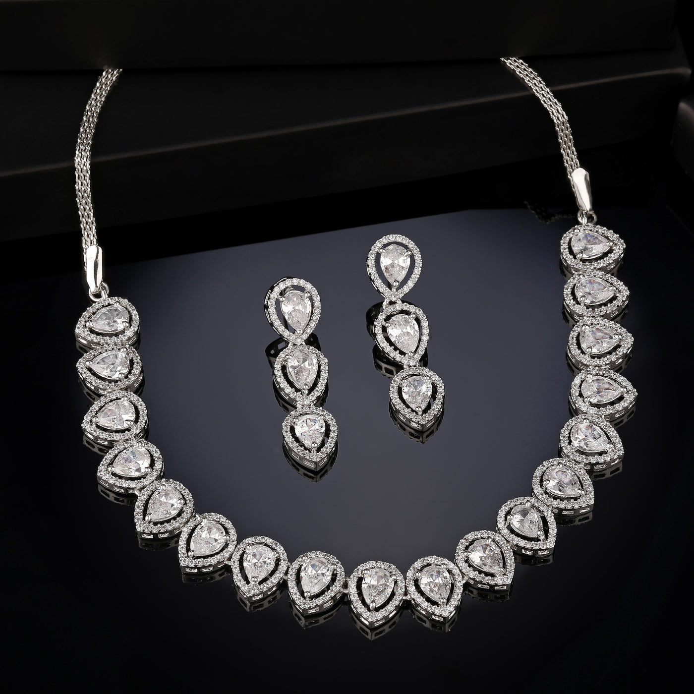 Estele Rhodium Plated Zircon Precious Pears Necklace Set for Women