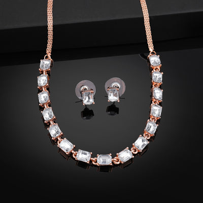 Estele Rose Gold Plated Sparkling Necklace Set with Crystals for Women