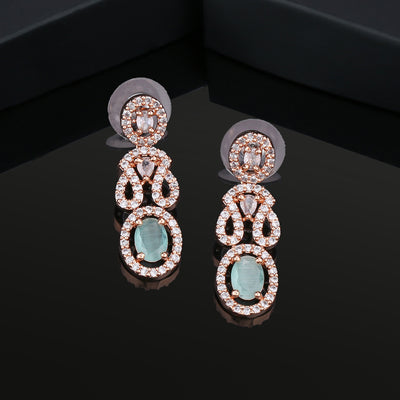 Estele Rose Gold Plated CZ Sparkling Earrings with Mint Green Crystals for Women