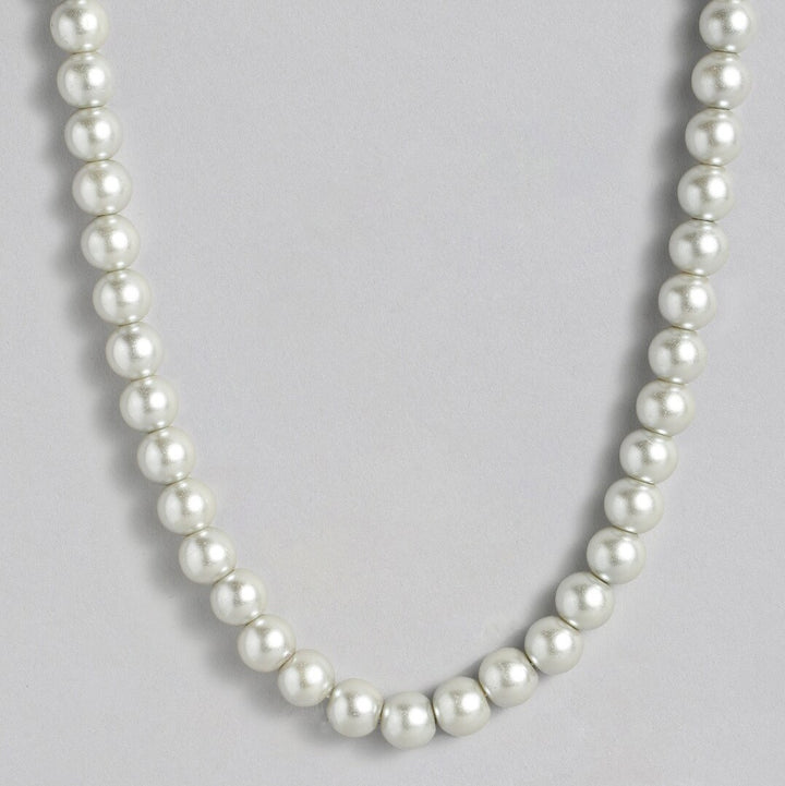Estele Rhodium Plated Sparkling Grey Pearl Single Line Necklace for Women