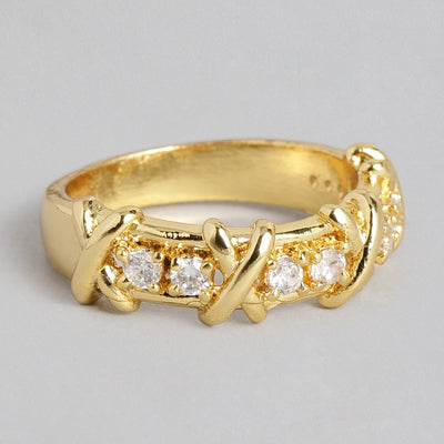 Estele gold plated fancy band type ring with American diamond for women (non adjustble)