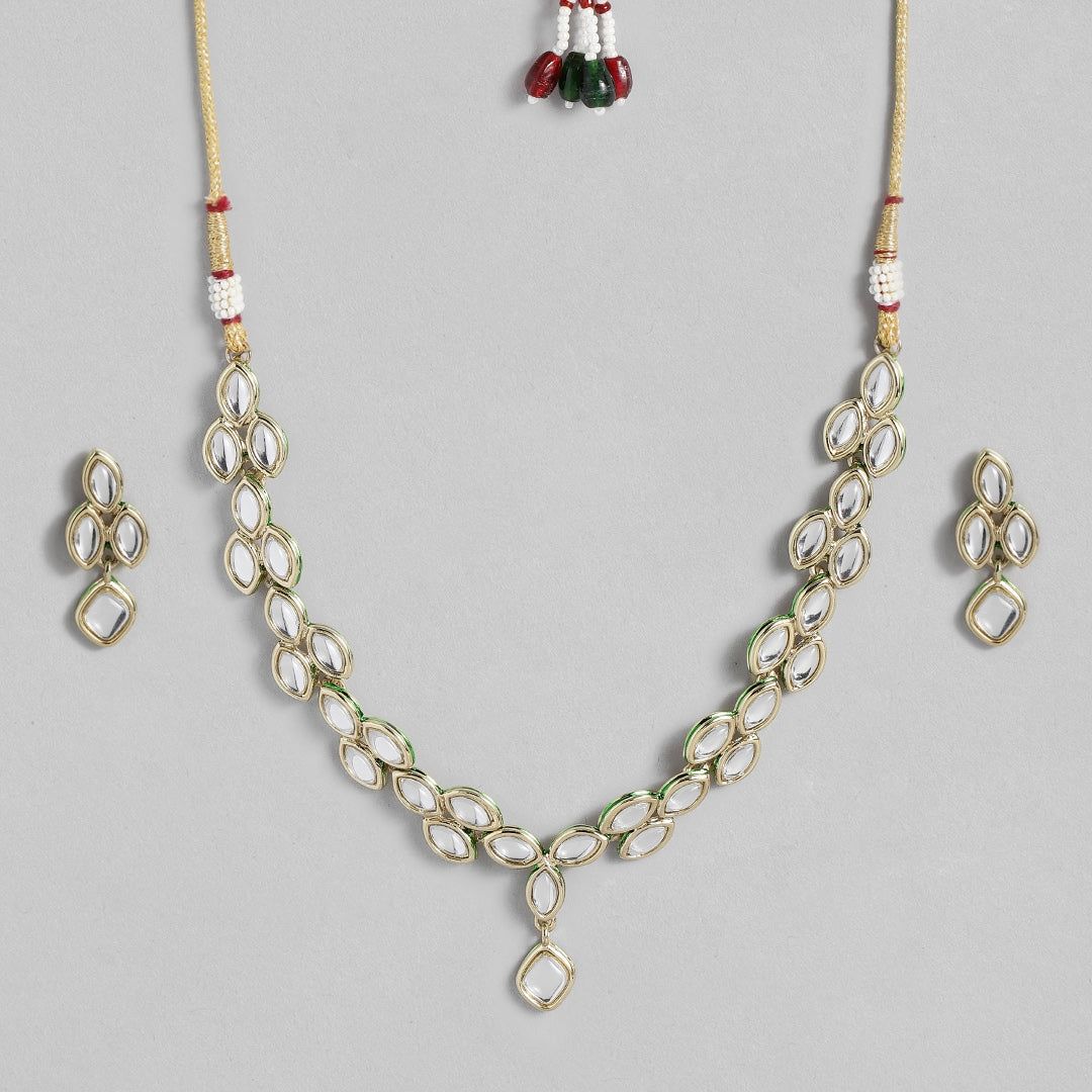 Traditional Gold tone Kundan sparkling Leaf Necklace
