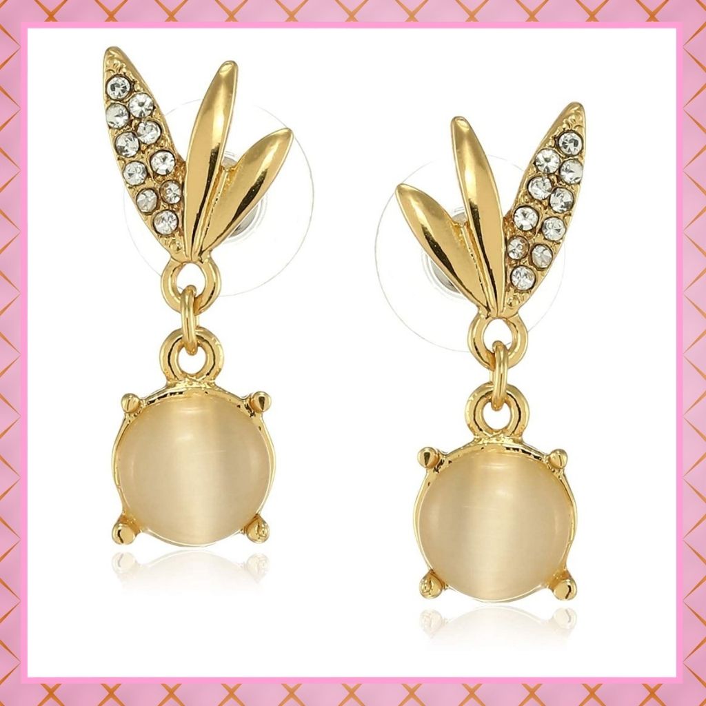 Estele Gold Plated Fern monalisa Drop Earrings for women
