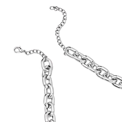 Estele Rhodium Plated Modernistic Link Designer Cuban Necklace for Women