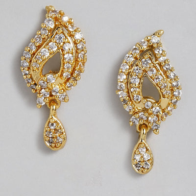 Estele Gold Plated American Diamond Mishaped Leaf Drop Earrings for Women