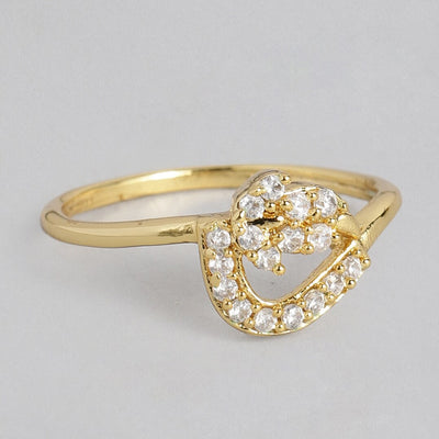 Estele gold plated fancy ring with American diamond for women( non adjustable)