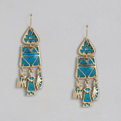 Traditional Gold Plated Blue Enamel Hoop Earrings