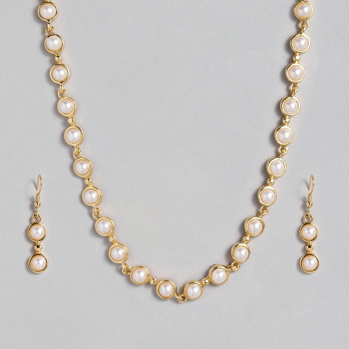 Estele Gold Plated Pearl Studded Traditional Necklace Set for Women