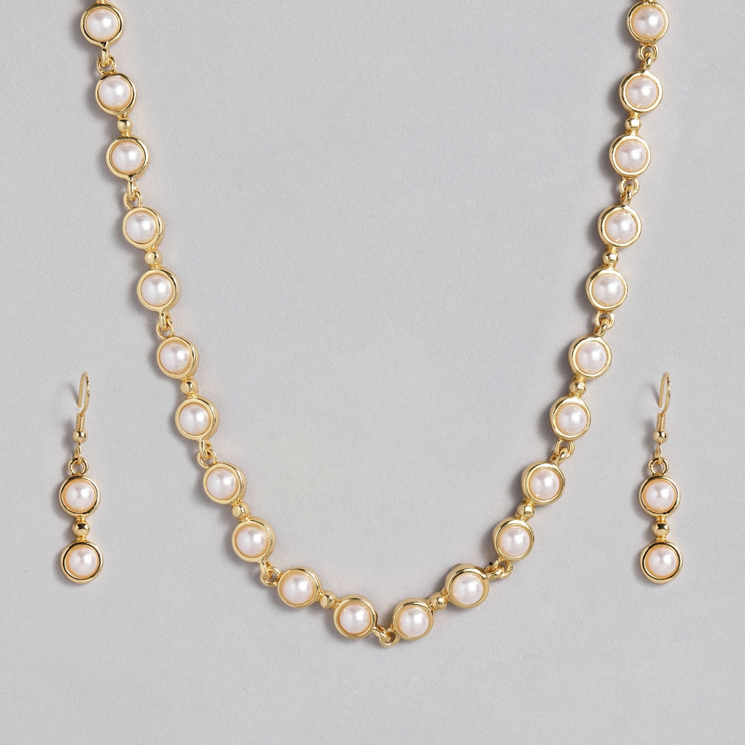 Estele Gold Plated Pearl Studded Traditional Necklace Set for Women