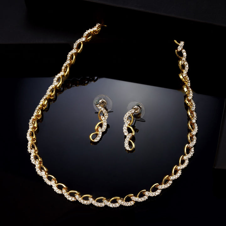 Estele Gold Plated Sparkling Necklace Set with Austrian Crystals for Women