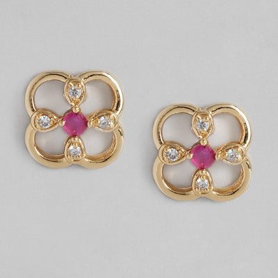 Estele  Gold Plated American Diamond 4 Petal Clover Stud Earrings for women