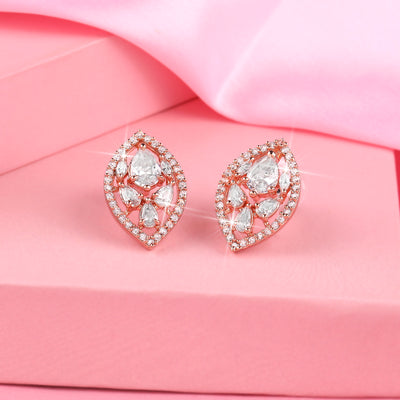 Estele Rose Gold Plated CZ Sparkling Stud Earrings for Women