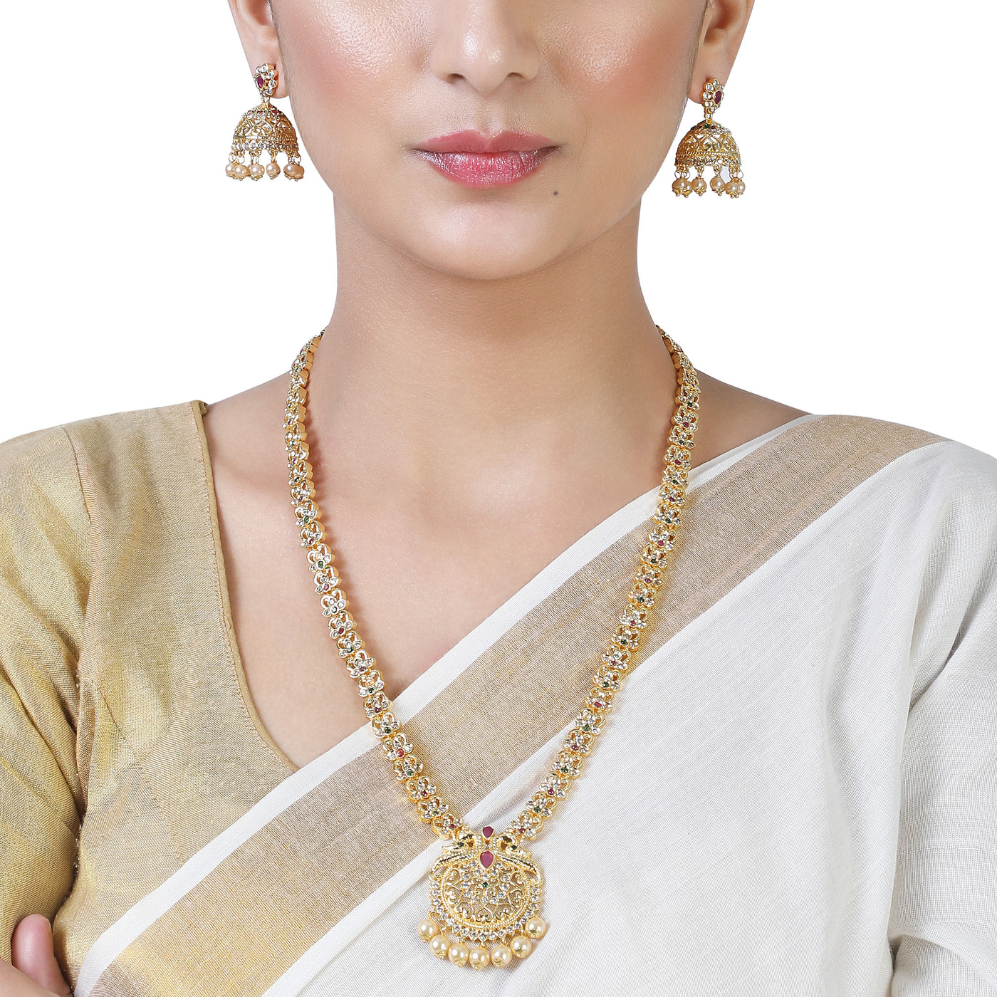 Buy Gold Plated Kundan Pendant Long Necklace by Paisley Pop Online at Aza  Fashions.