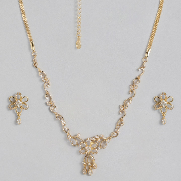 Estele - 24 Kt Gold Plated CZ Flower Shaped Necklace Set for Women