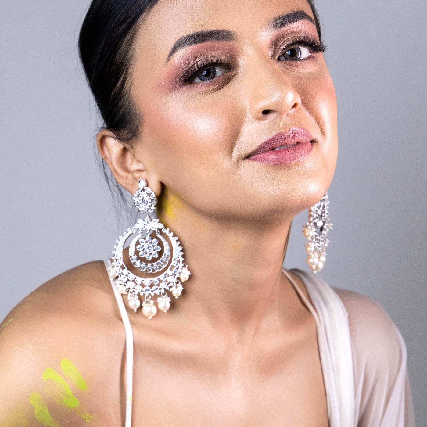 Estele Rhodium Plated CZ Beautiful Maharani Chandbali Earrings for Women