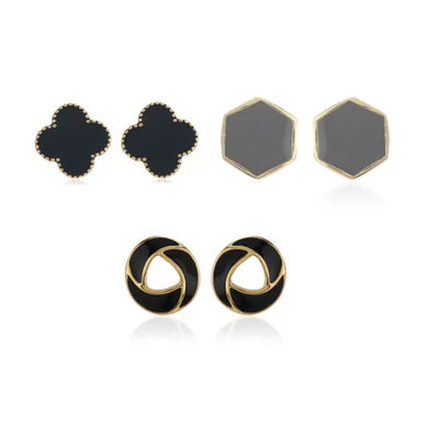 Black Enamel Earrings Combo Set