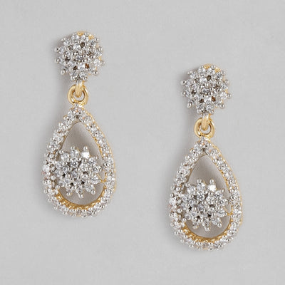 Estele  Gold And Silver Plated Floral Motif Drop Earrings for women