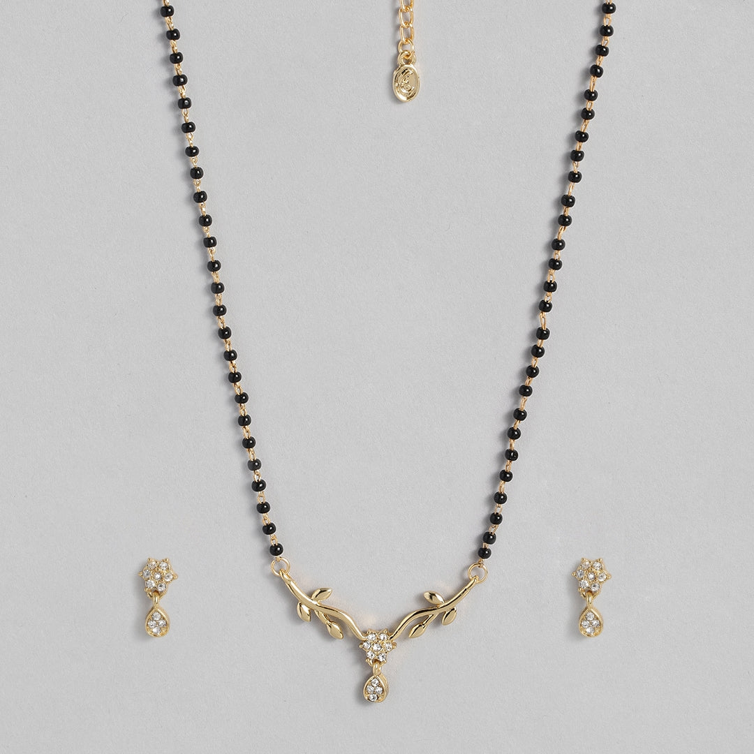 Estele Gold Plated Flower Drop Mangalsutra Necklace Set for Women