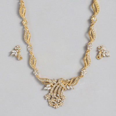 Estele 24 Kt Gold Plated Flower leaf Necklace Set with Austrian Crystals