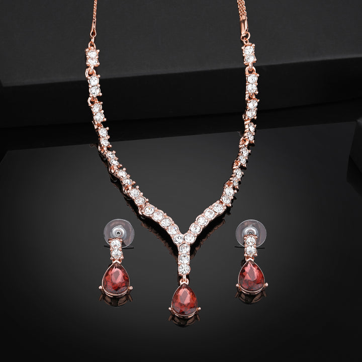 Estele Rose Gold Plated Sparkling Necklace Set with Crystals for Women