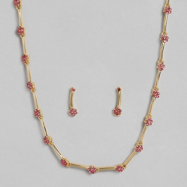 Estele Rose Gold plated Flower Designer Necklace Set with Austrian Crystals for Women