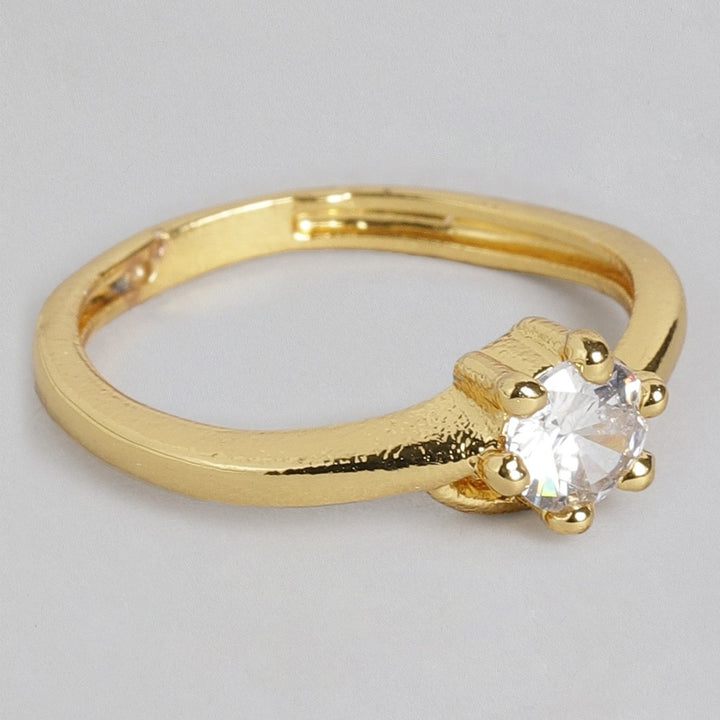 Estele white american diamond on gold plated ring for women (non adjustble)