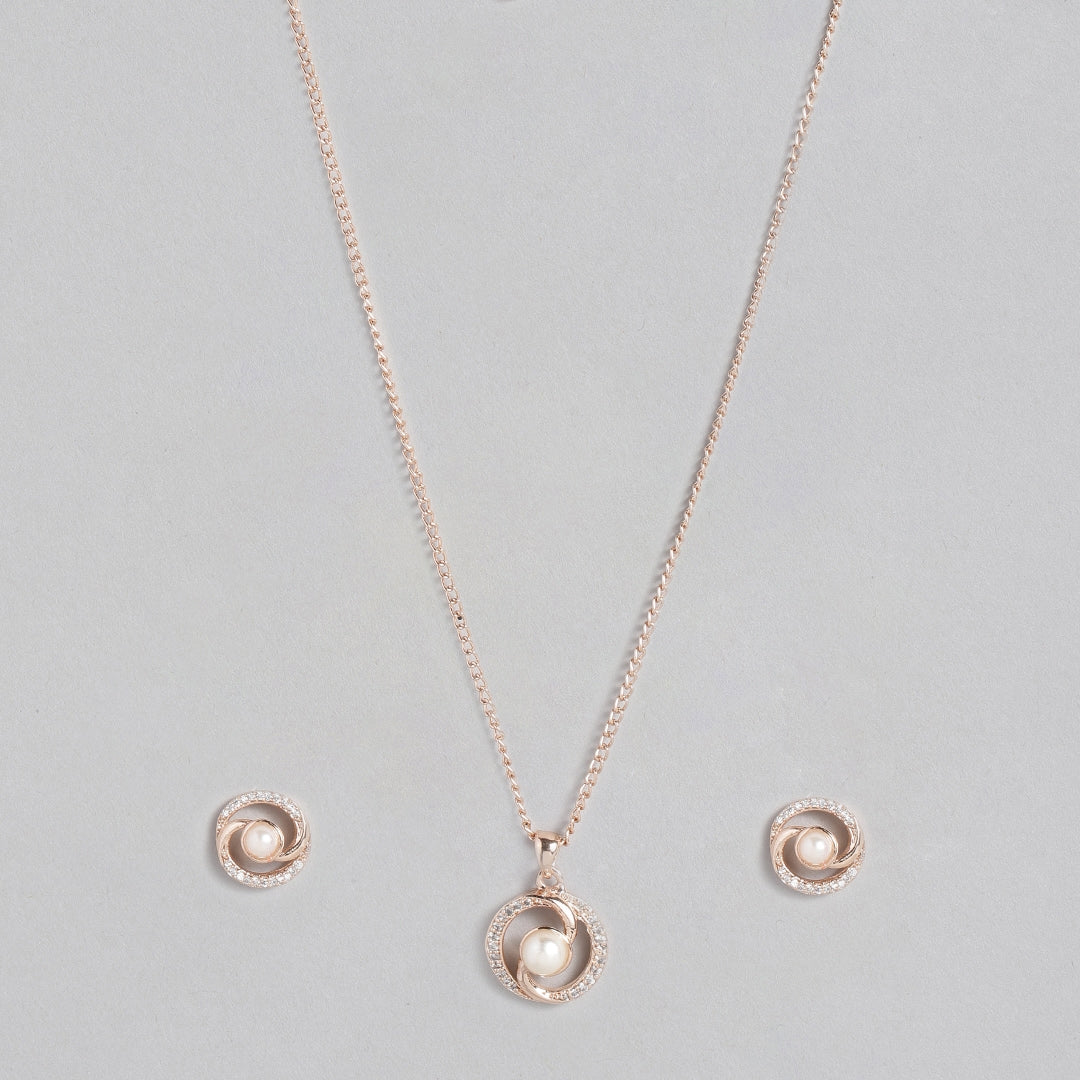 Rose Gold Pearl With Ad Stone Necklace