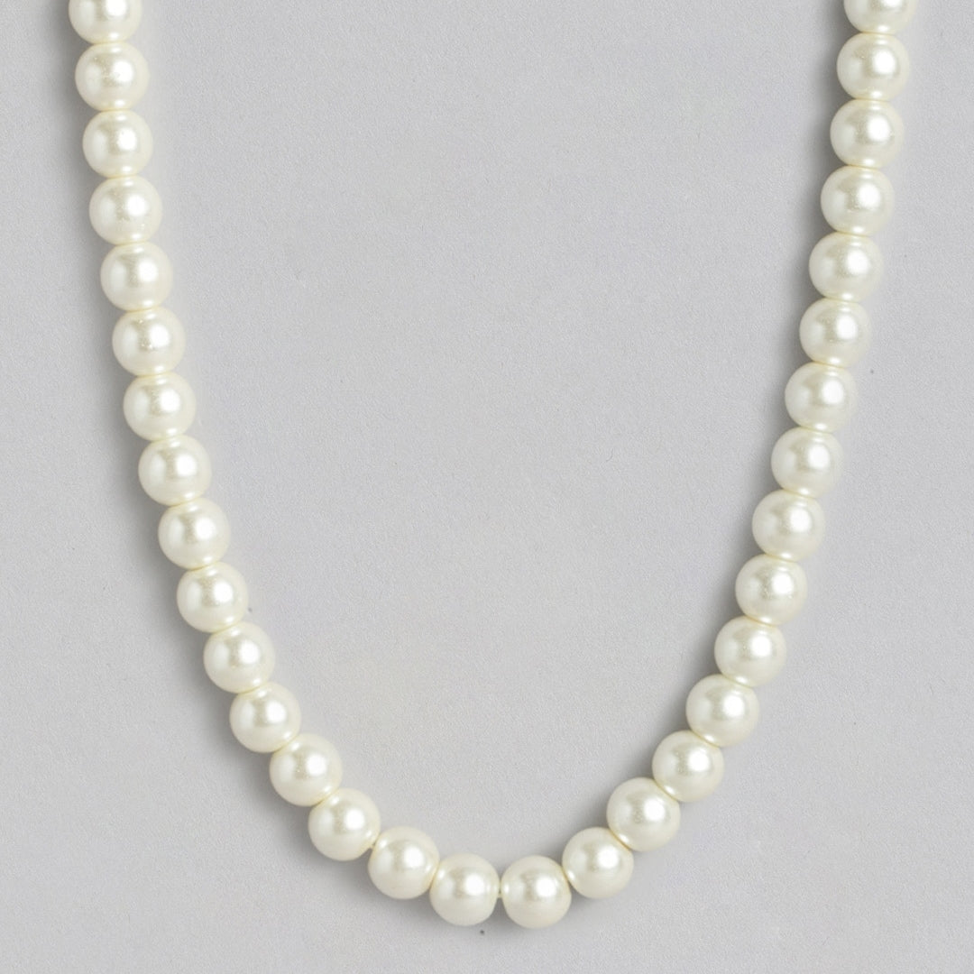 Estele Rhodium Plated - White Single Line Necklace for Women