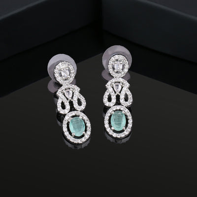 Estele Rhodium Plated CZ Splendid Earrings with Mint Green for Women