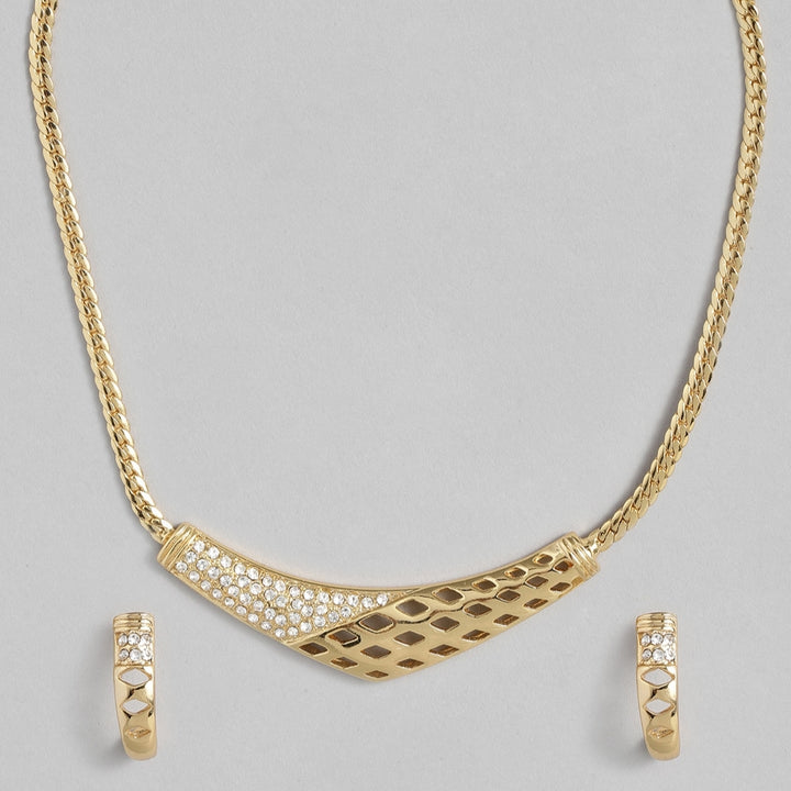 Estele Gold Plated Boomerang Designer Necklace Set with Austrian Crystals for Women