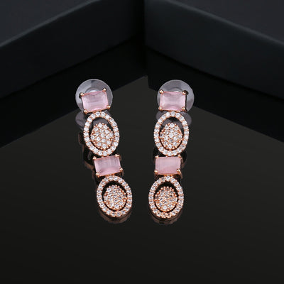 Estele Rose Gold Plated CZ Circular Designer Earrings with Mint Pink for Women