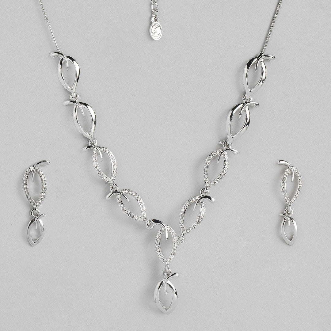 Estele - Simply Leafy Diamante silver plated Neckalce Set