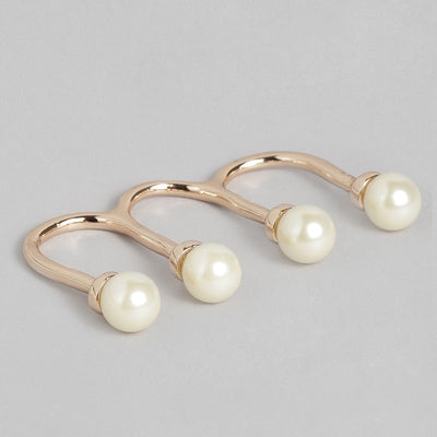 Estele rose gold and white pearl fence design modern trending ring for women (adjustable)
