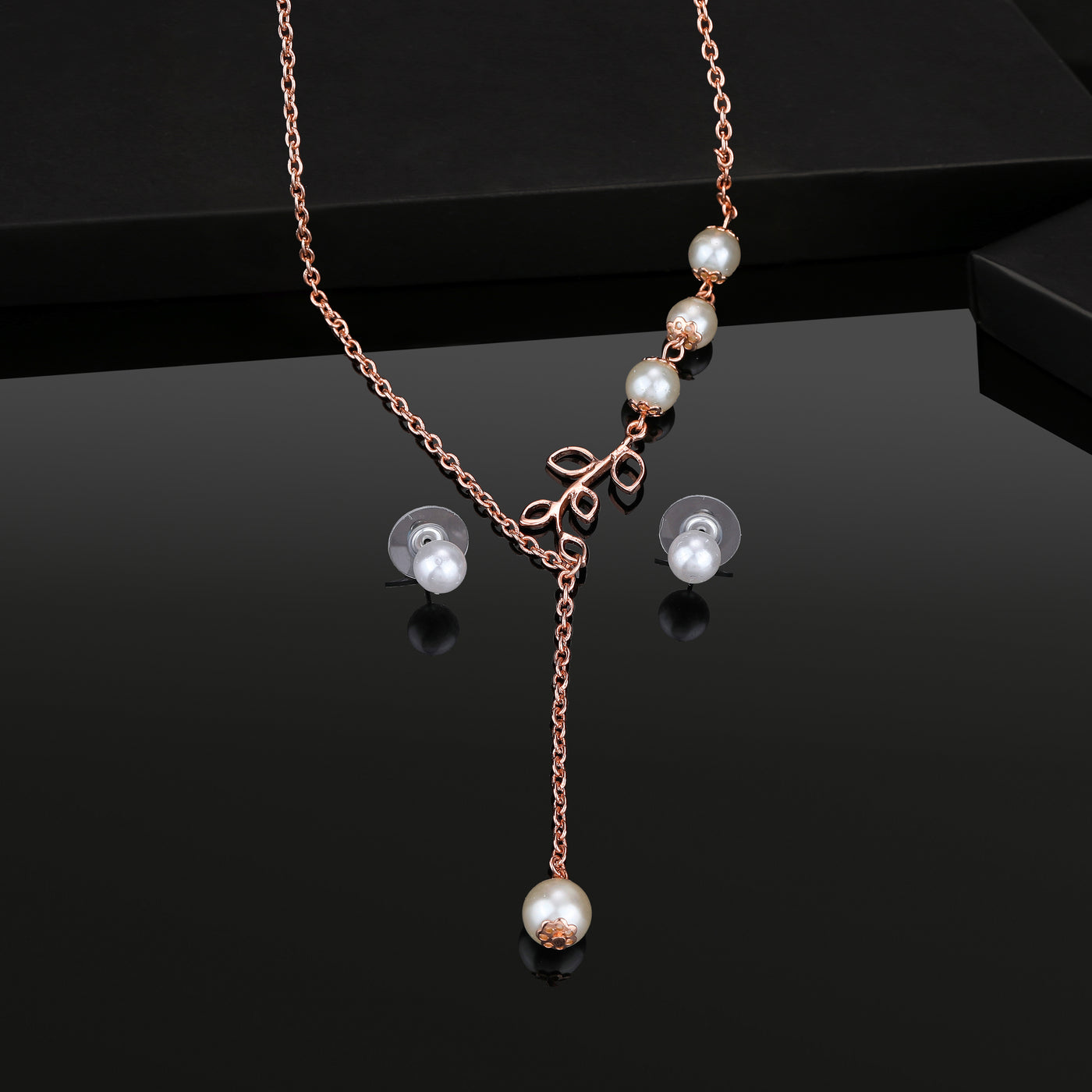 Estele Rose Gold Plated Beautiful Necklace Set with Pearls for Women