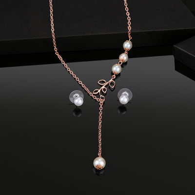 Estele Rose Gold Plated Beautiful Necklace Set with Pearls for Women