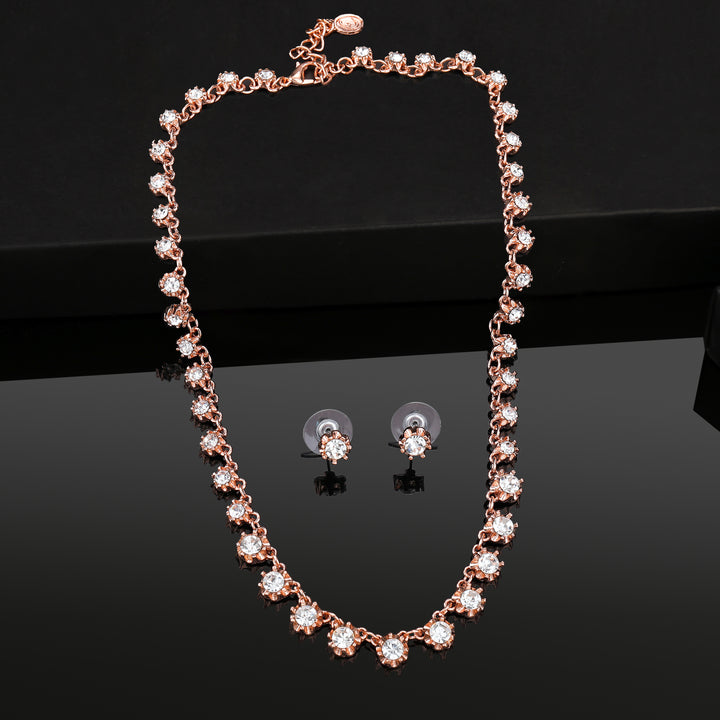 Estele Rose Gold Plated Sparkling Necklace Set with Crystals for Women